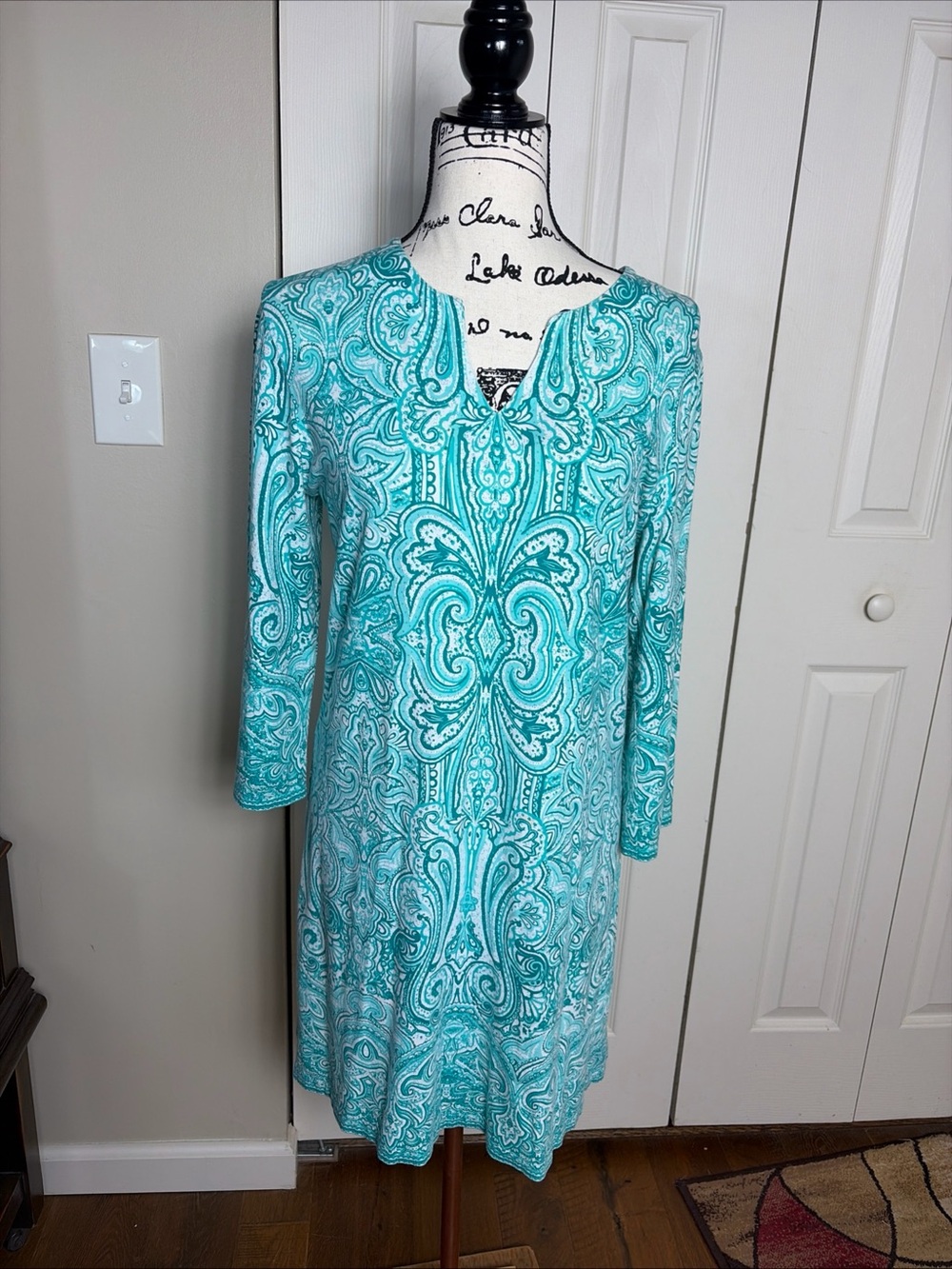 Coolibar UPF 50+ Oceanside Midi Tunic Dress Womens Blue Size Small Lightweight